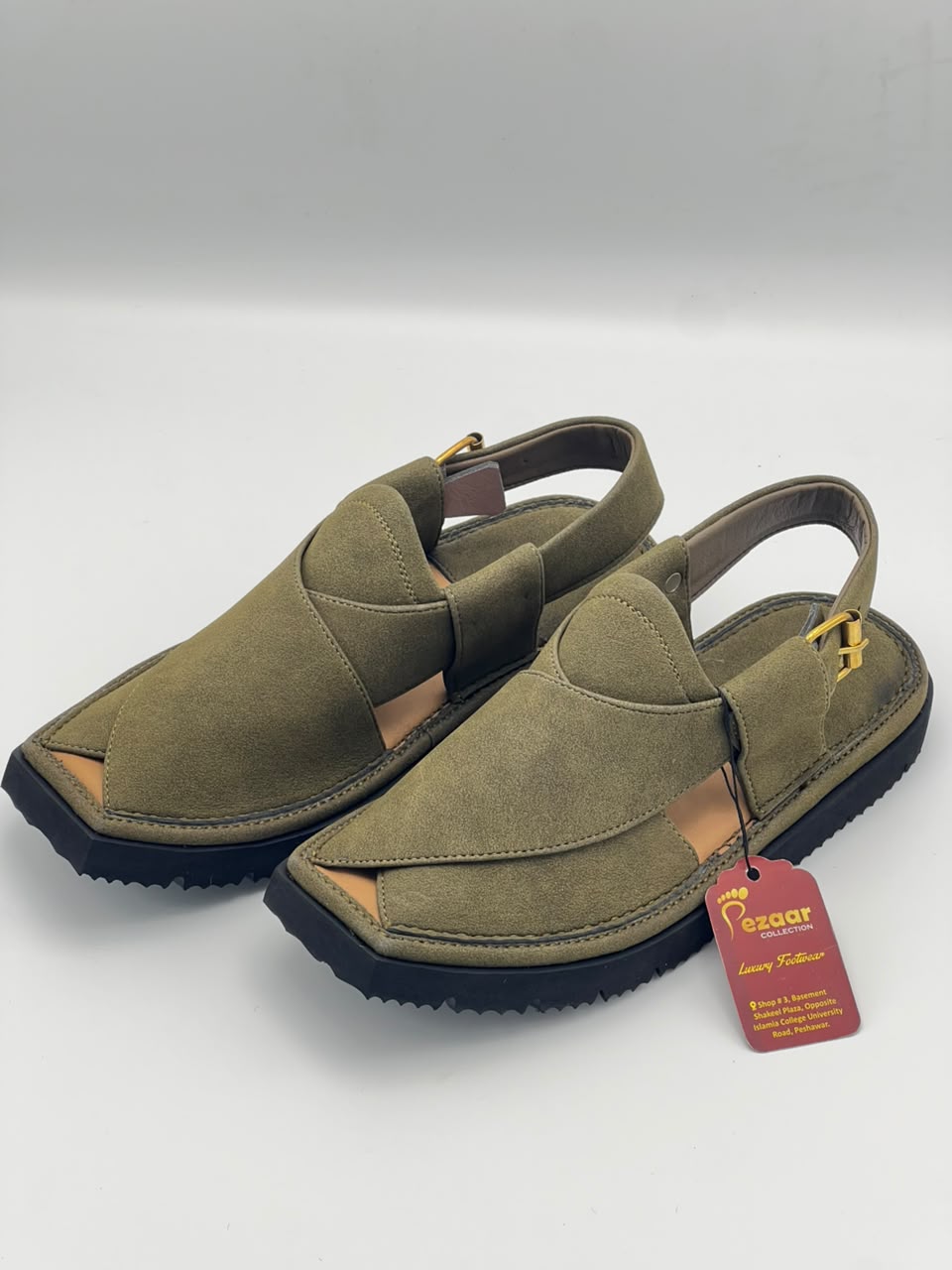 Premium Olive Green Suede Peshawari Chappal