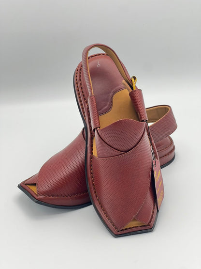 Premium Maroon Leather Peshawari Chappal