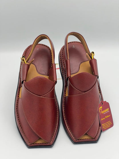 Premium Maroon Leather Peshawari Chappal