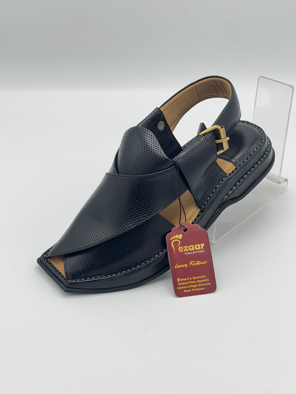 Premium Black Leather Peshawari Chappal