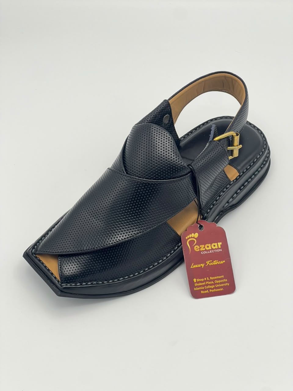 Premium Black Leather Peshawari Chappal