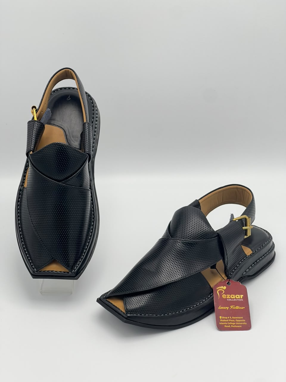 Premium Black Leather Peshawari Chappal