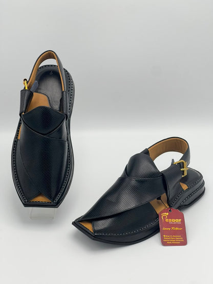Premium Black Leather Peshawari Chappal