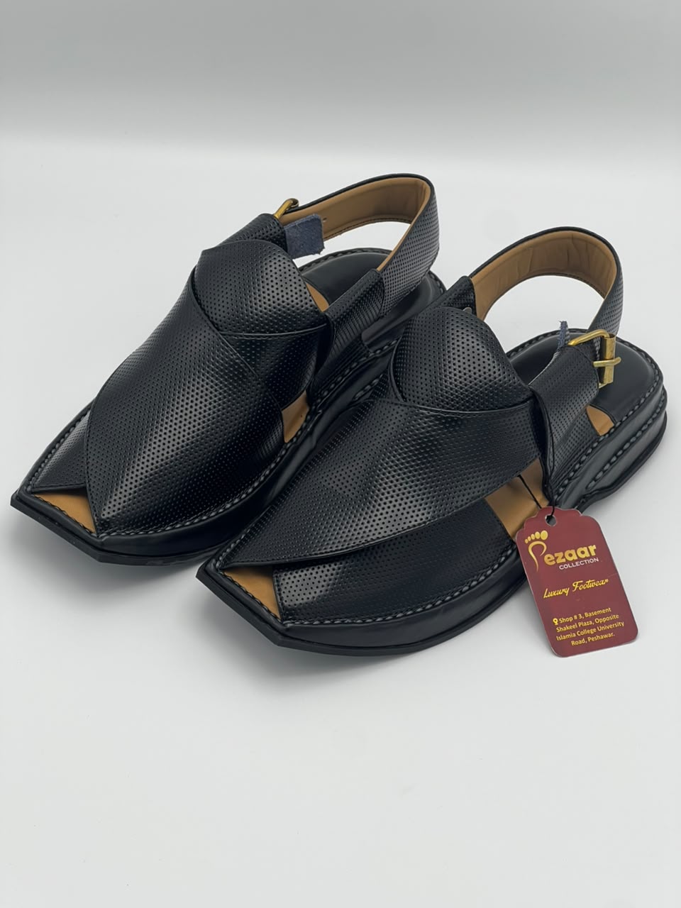 Premium Black Leather Peshawari Chappal