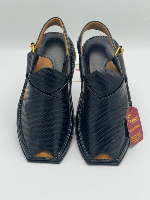 Premium Black Leather Peshawari Chappal