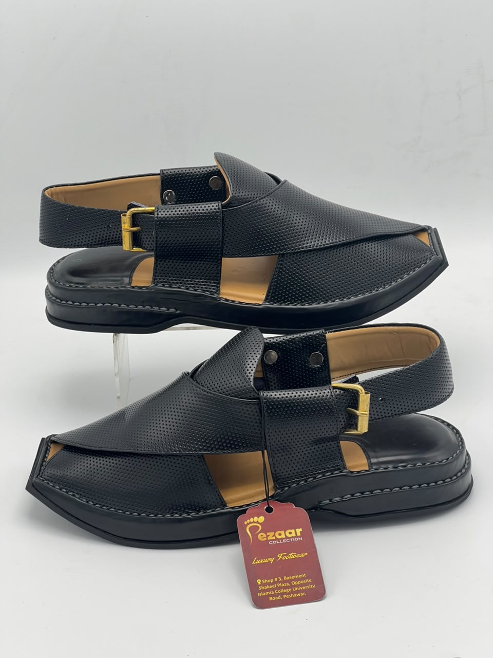 Premium Black Leather Peshawari Chappal