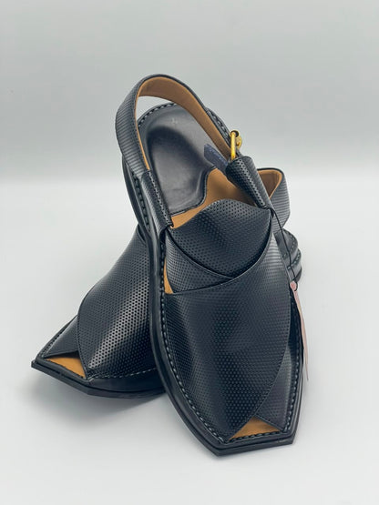 Premium Black Leather Peshawari Chappal