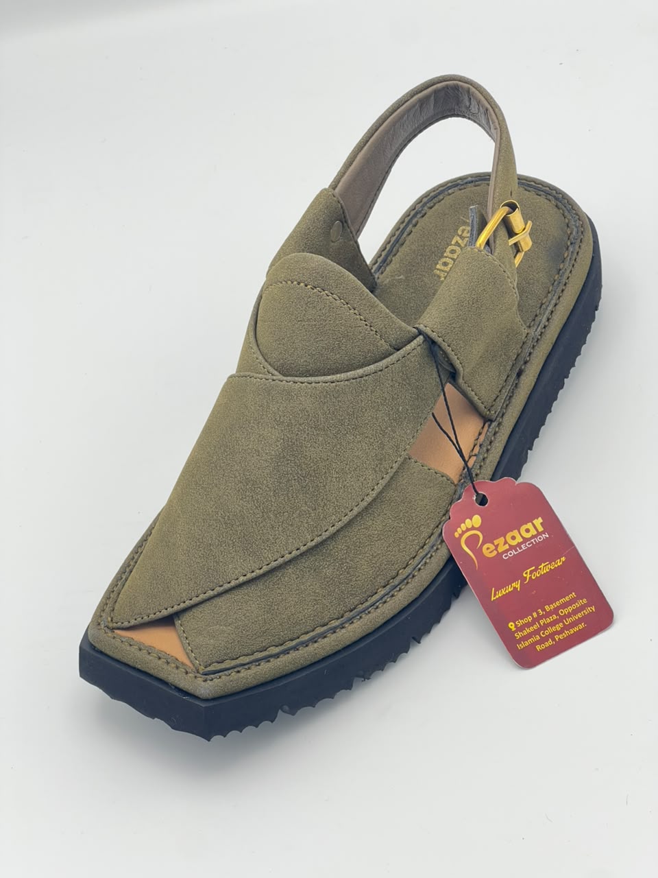 Premium Olive Green Suede Peshawari Chappal