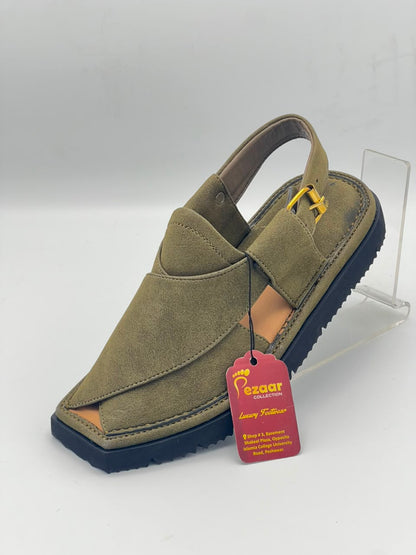 Premium Olive Green Suede Peshawari Chappal