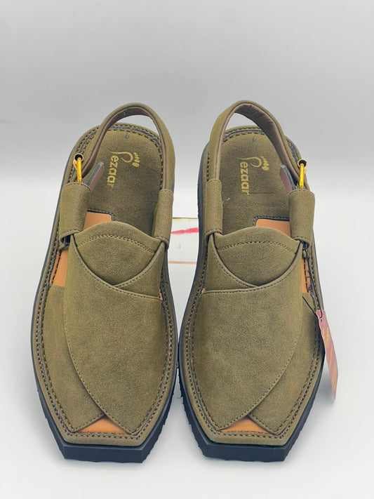 Premium Olive Green Suede Peshawari Chappal