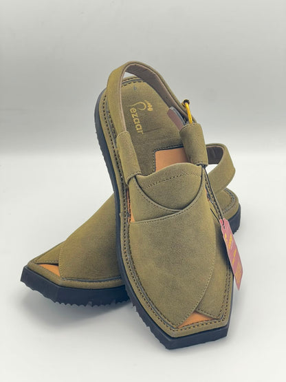 Premium Olive Green Suede Peshawari Chappal
