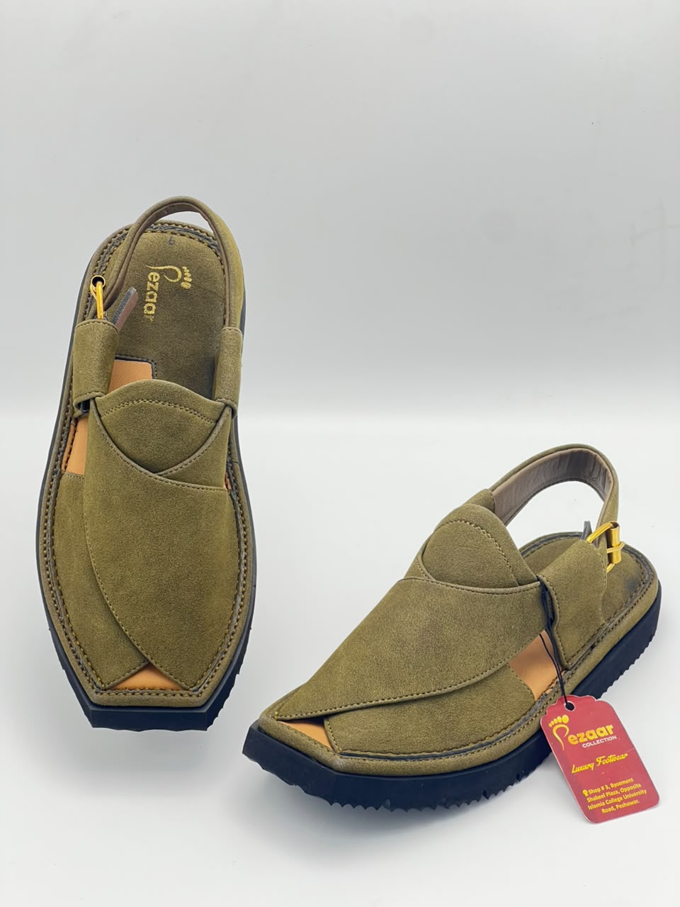 Premium Olive Green Suede Peshawari Chappal