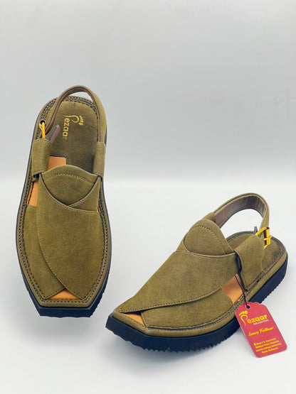 Premium Olive Green Suede Peshawari Chappal