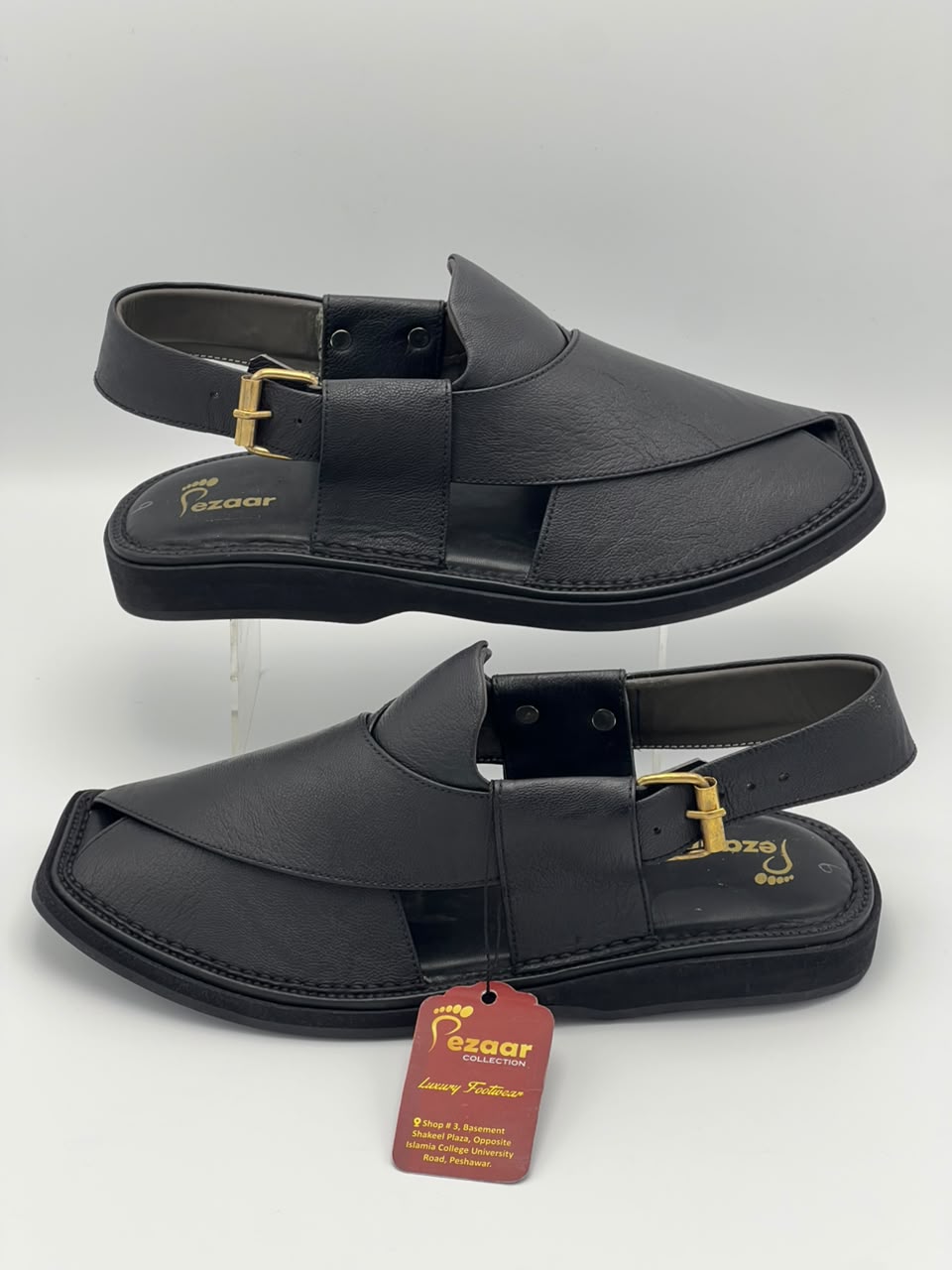 Premium Black Leather Peshawari Chappal