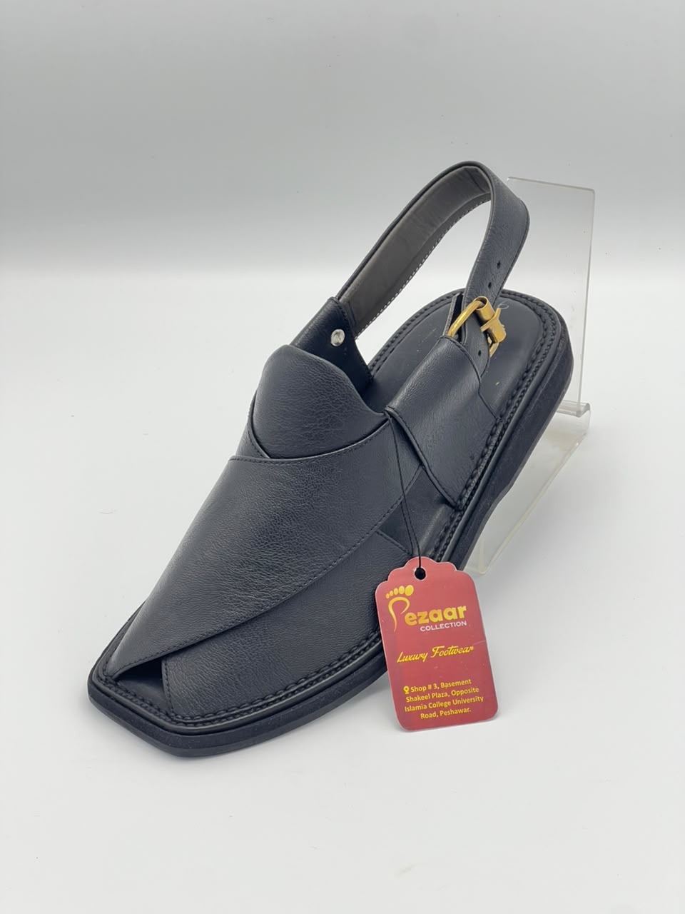 Premium Black Leather Peshawari Chappal