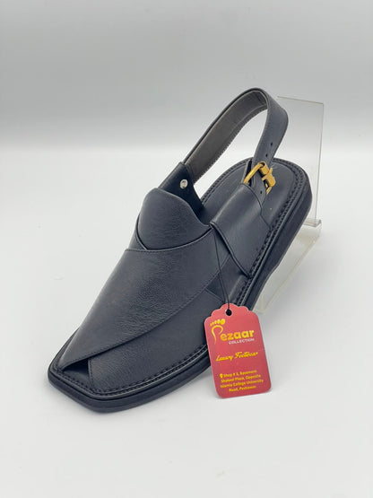 Premium Black Leather Peshawari Chappal