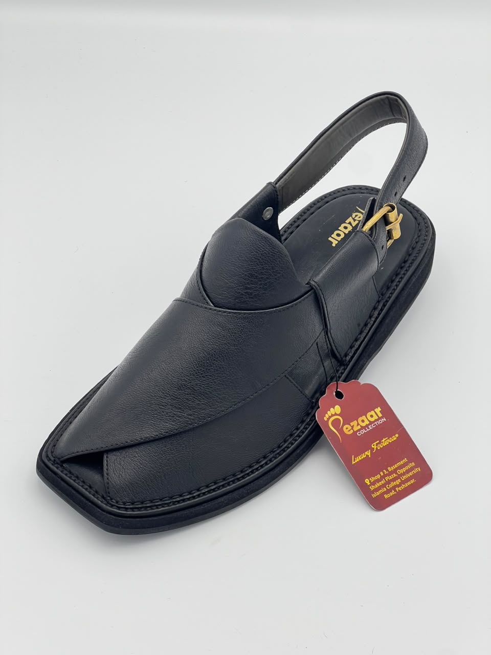 Premium Black Leather Peshawari Chappal