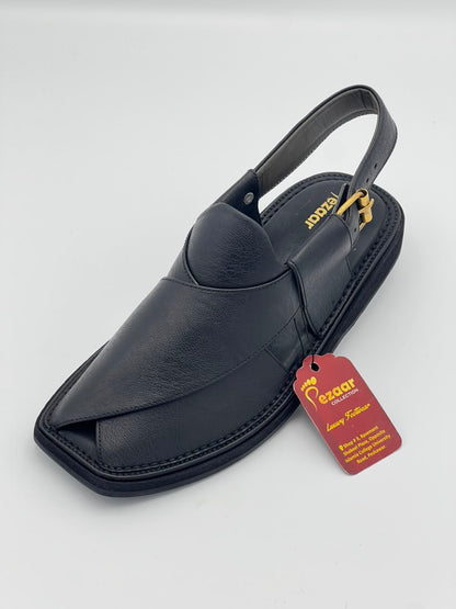 Premium Black Leather Peshawari Chappal