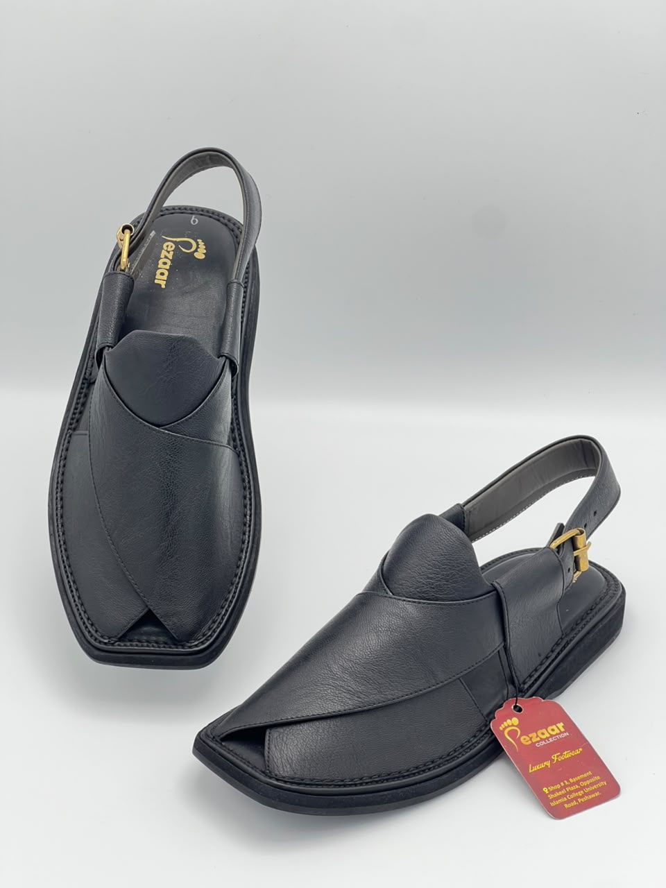 Premium Black Leather Peshawari Chappal