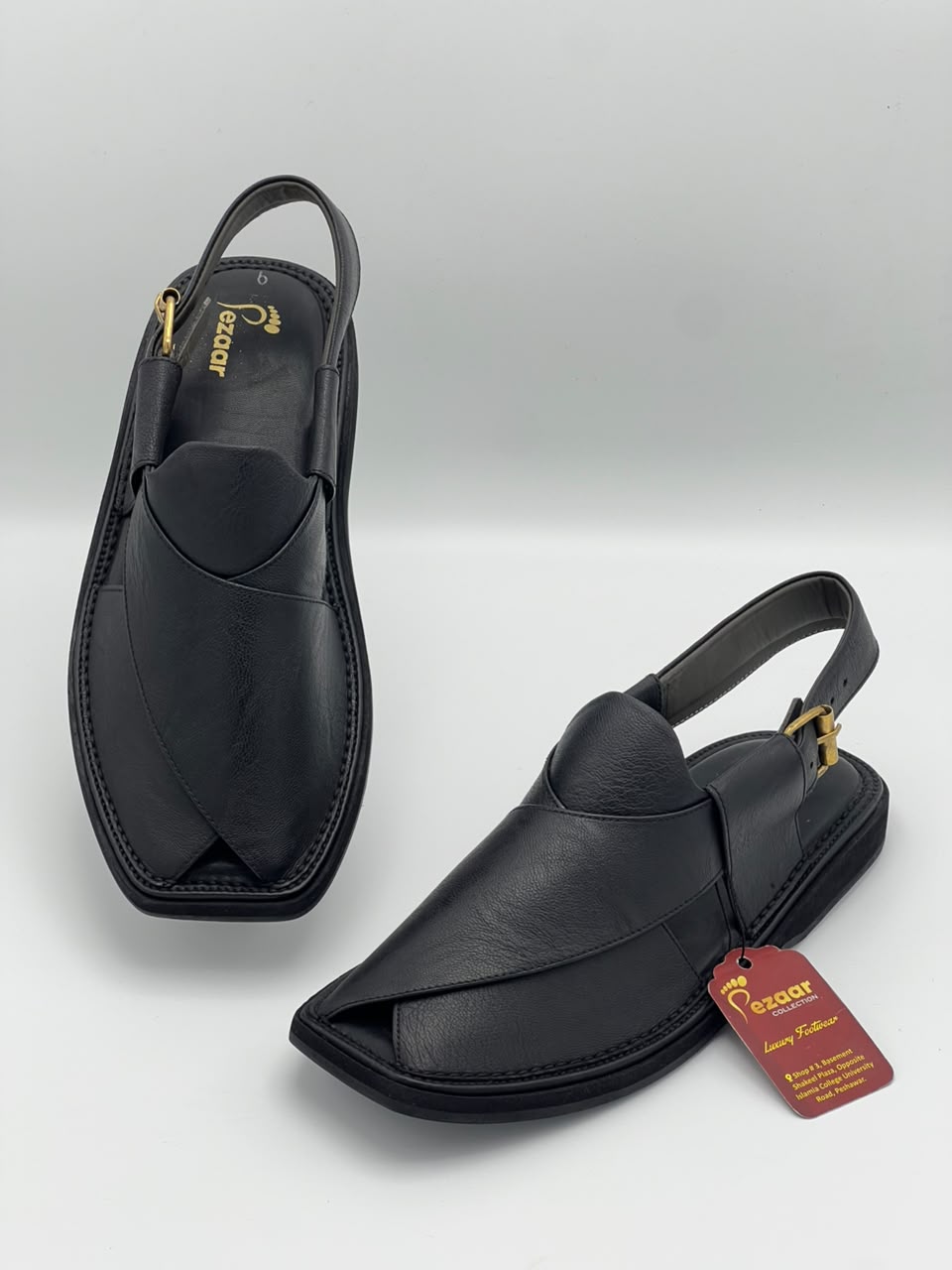 Premium Black Leather Peshawari Chappal