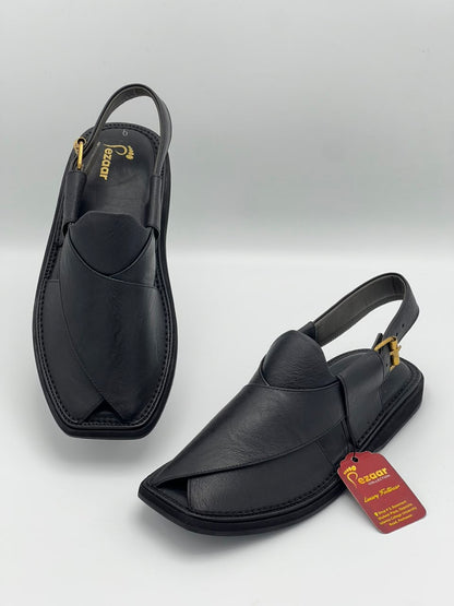 Premium Black Leather Peshawari Chappal
