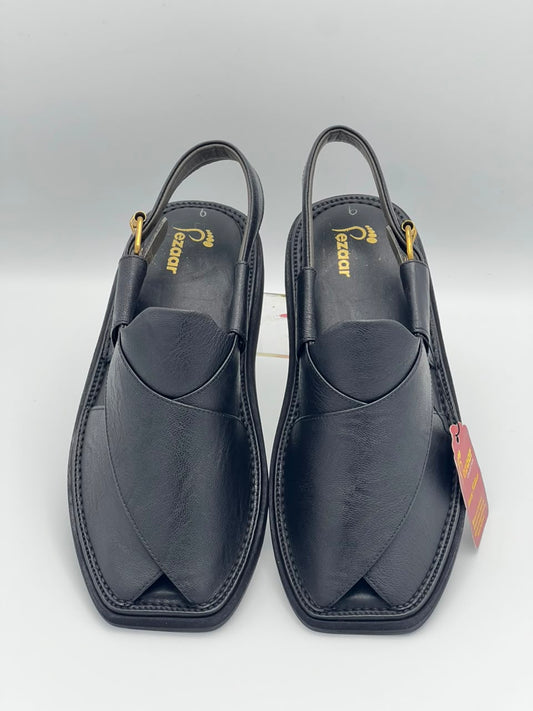 Premium Black Leather Peshawari Chappal