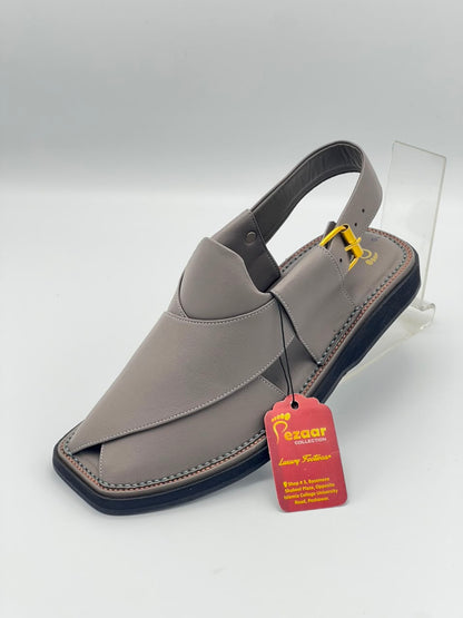 Premium Ash Grey Leather Peshawari Chappal