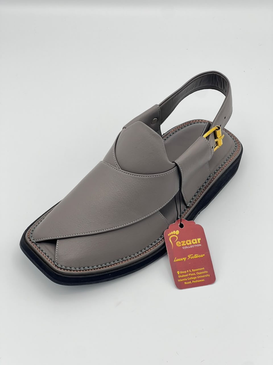 Premium Ash Grey Leather Peshawari Chappal
