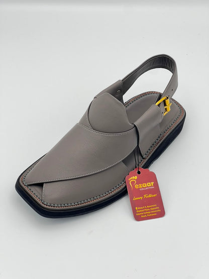 Premium Ash Grey Leather Peshawari Chappal