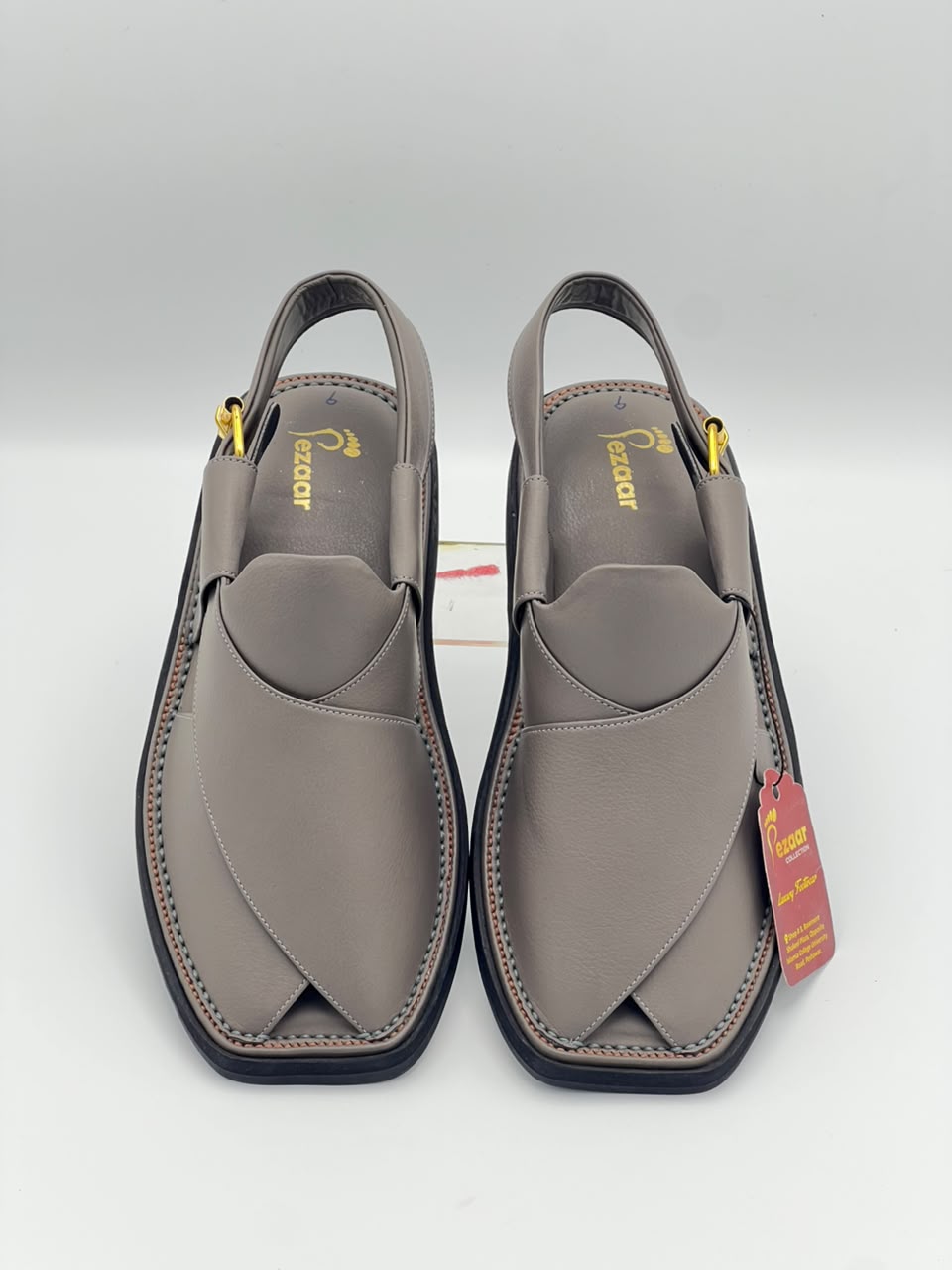 Premium Ash Grey Leather Peshawari Chappal