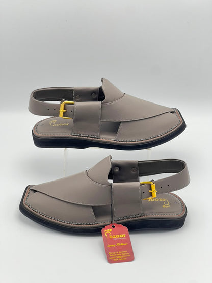 Premium Ash Grey Leather Peshawari Chappal