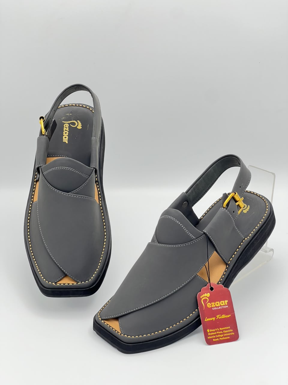 Premium Charcoal Grey Leather Peshawari Chappal