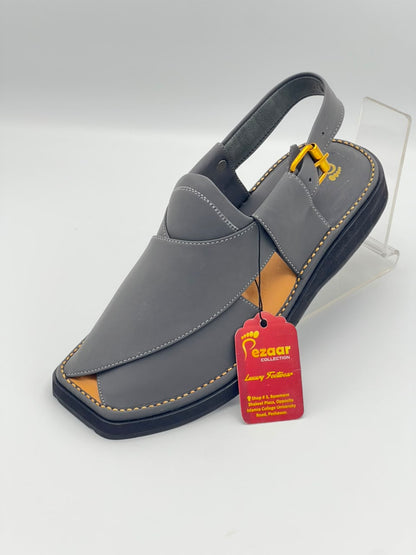 Premium Charcoal Grey Leather Peshawari Chappal