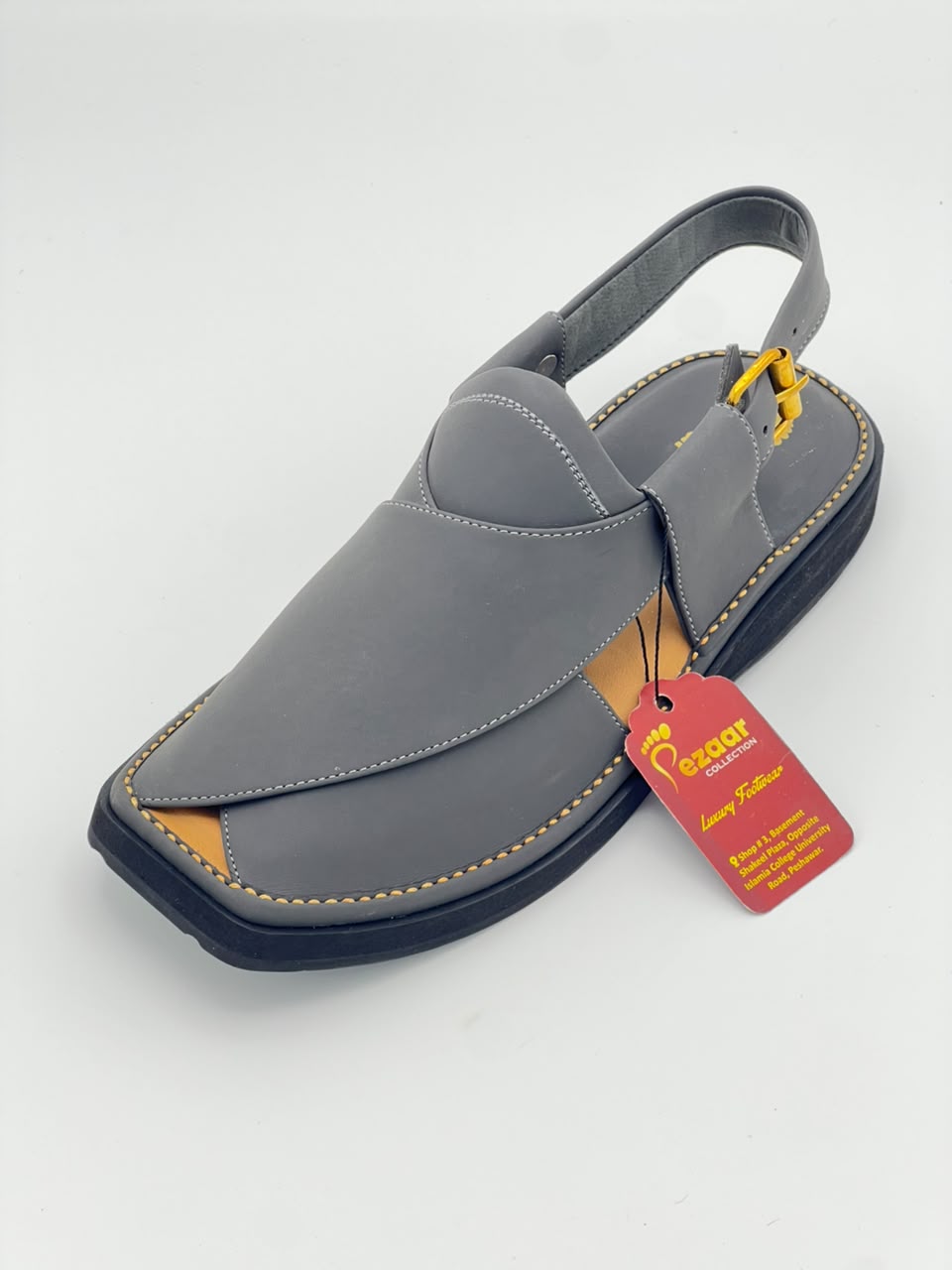 Premium Charcoal Grey Leather Peshawari Chappal