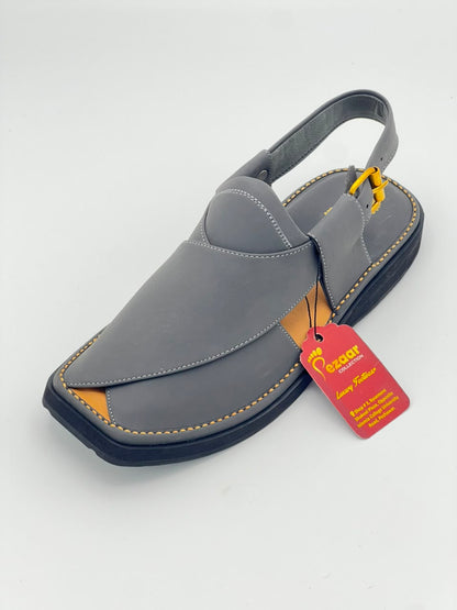 Premium Charcoal Grey Leather Peshawari Chappal
