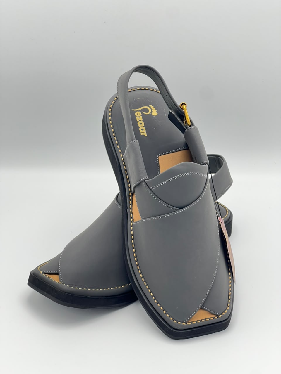 Premium Charcoal Grey Leather Peshawari Chappal