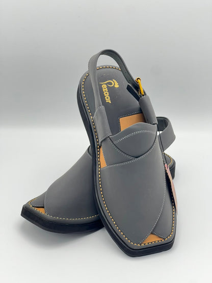 Premium Charcoal Grey Leather Peshawari Chappal