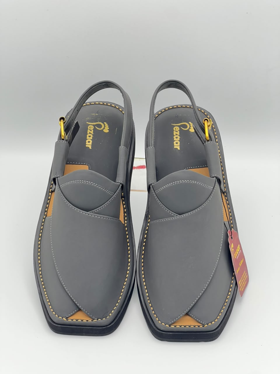 Premium Charcoal Grey Leather Peshawari Chappal
