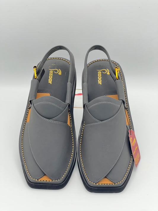 Premium Charcoal Grey Leather Peshawari Chappal