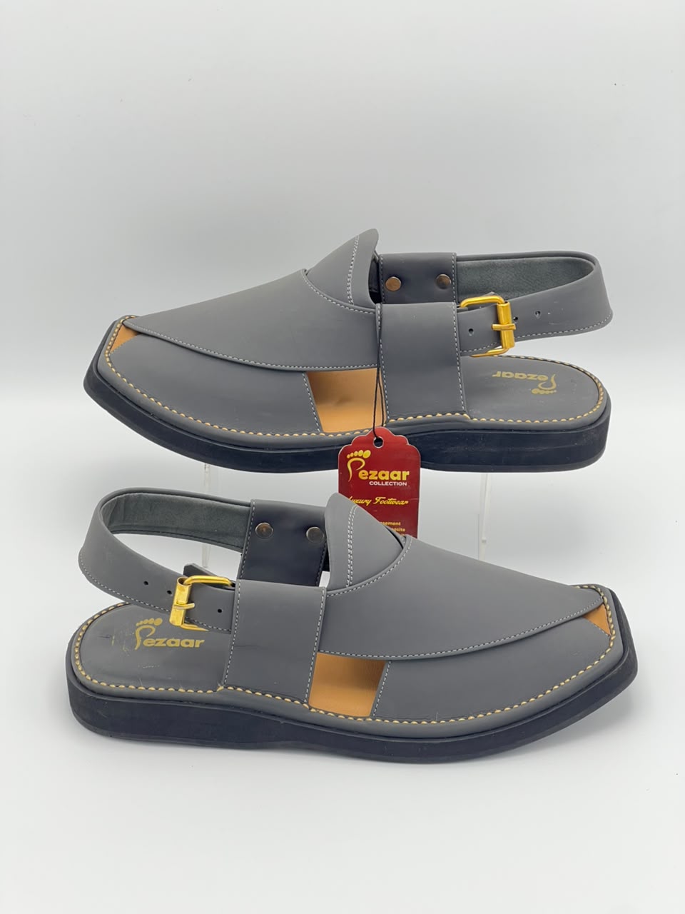 Premium Charcoal Grey Leather Peshawari Chappal