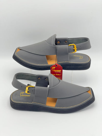 Premium Charcoal Grey Leather Peshawari Chappal